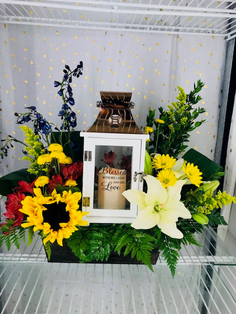 Radiance of Rememberance Flower Arrangement With Lantern