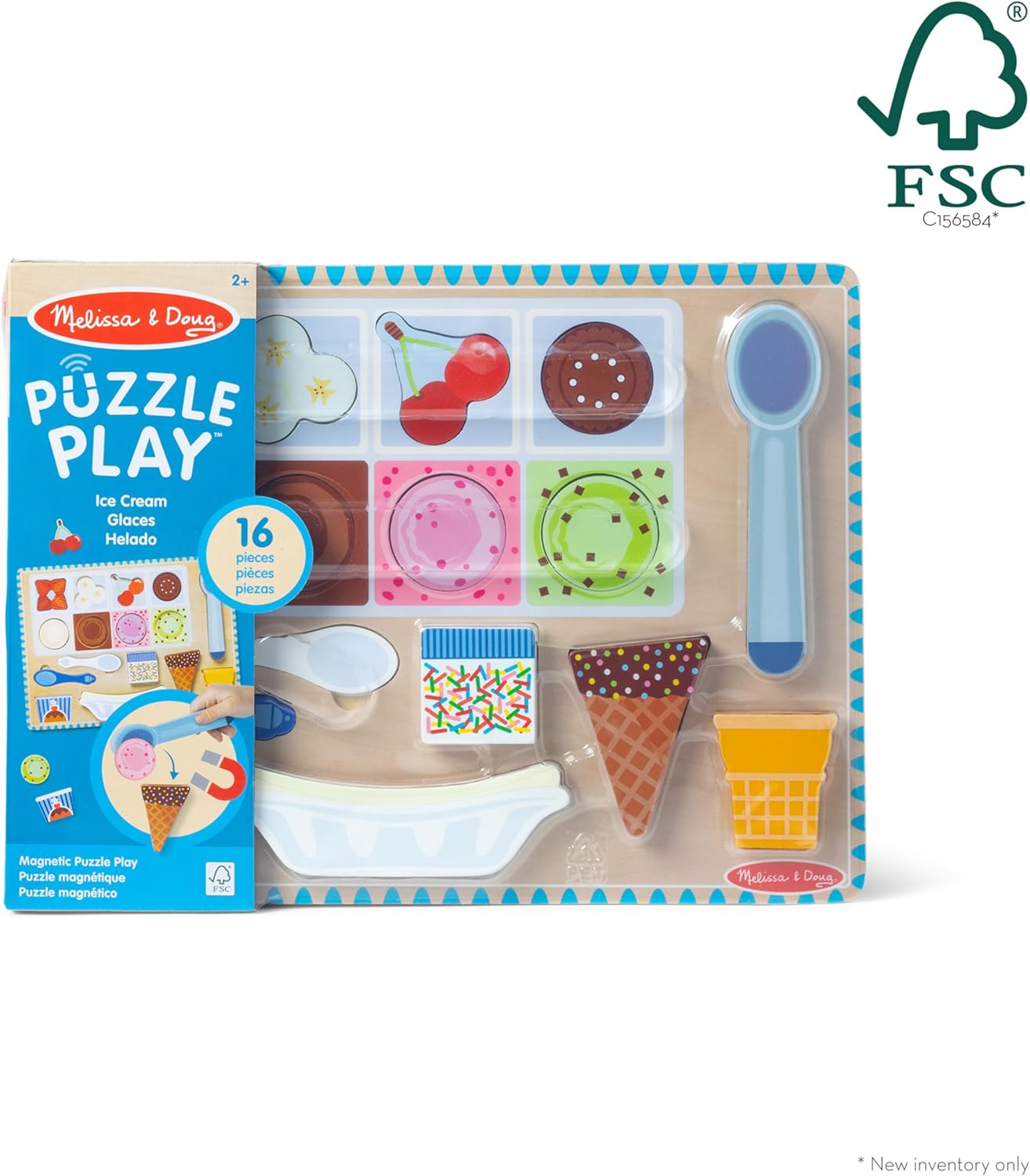 Melissa & Doug Ice Cream Wooden Magnetic Puzzle Play Set